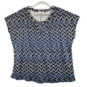 Notations Chevron Print Blue Blouse Womens M With Gold Grommets at neck office